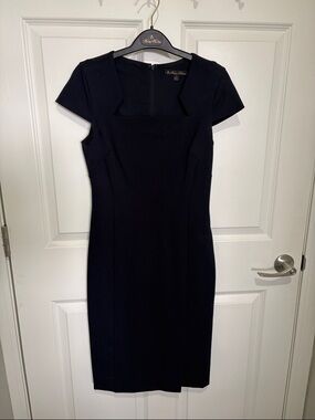 Brooks Brothers Navy Square-Neck Sheath Midi Dress